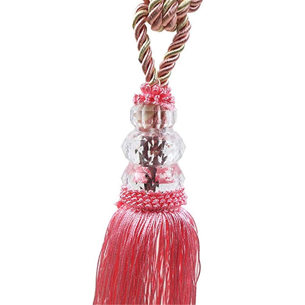 charmsamxTassel Curtain Tieback, Home Decorative Braided Curtains Holdbacks Crystal Handmade Rope Tie Backs Rural Style Windows Drapery Fasteners Fringe Ropes Set of 2 (Sky Blue) (Pink)