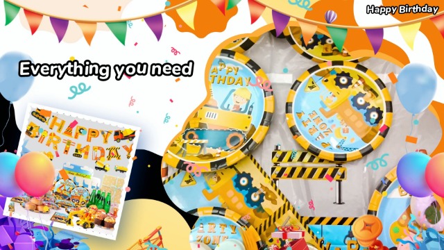 Heboland Construction Theme Birthday Party Supplies - Plates & Napkins Set For 25 Guests, Kids Party Decor