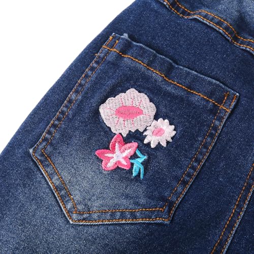 KIDSCOOL SPACE Girls Jeans, Ribbed Elastic Waist Embroidered Denim Pants4