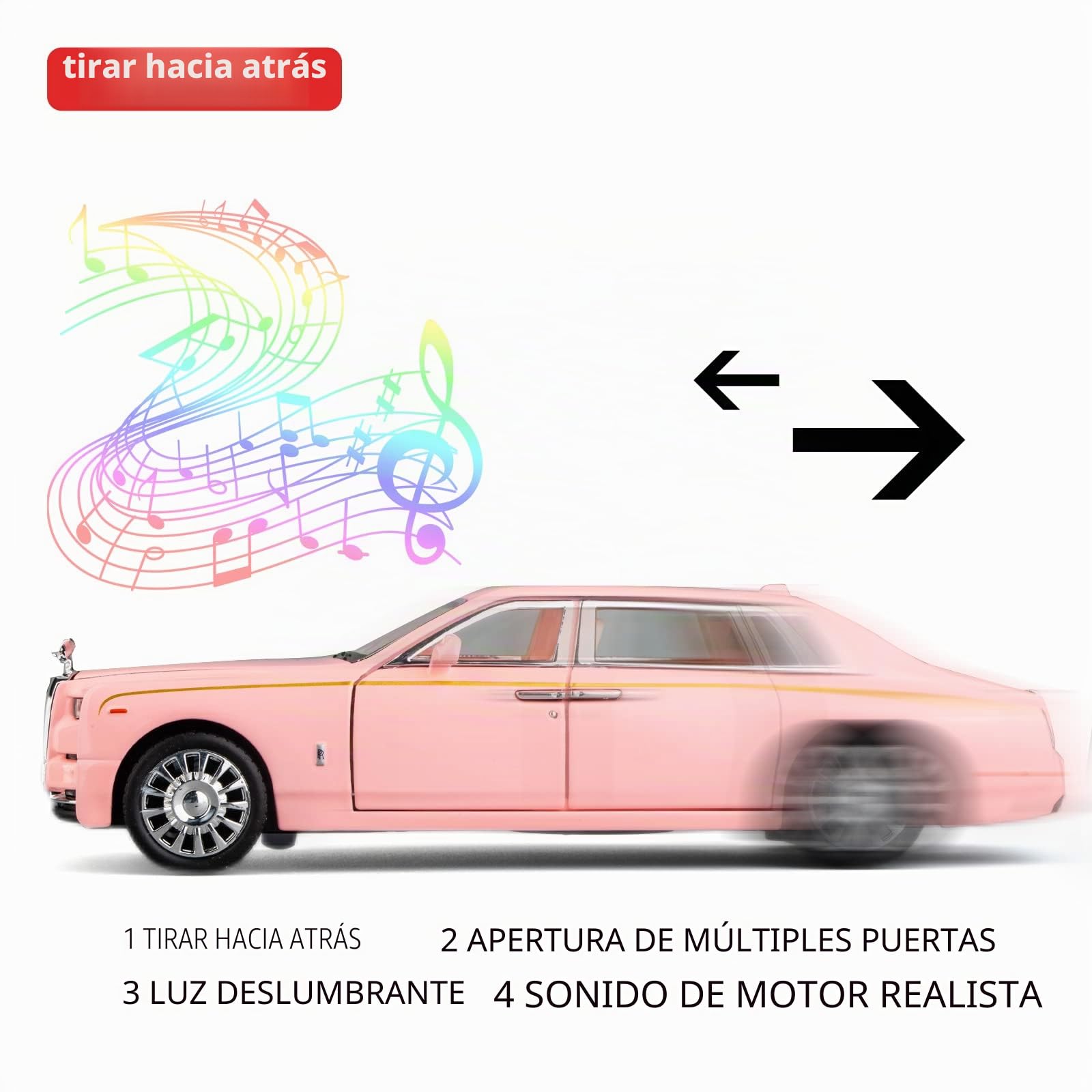 TGRCM-CZ Compatible con 1/32 Rolls-Royce Phantom Model Car Toy Car con sonido y luz para niños y niñas, puerta de cuerpo de metal abierta rosa