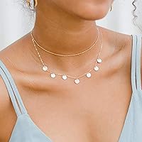 Vista 2 de Aisansty - Gargantilla elegante de varias capas, hecha a mano, con forma de tubo, dije de moneda, colgante de perla y estrella, cadena ajustable