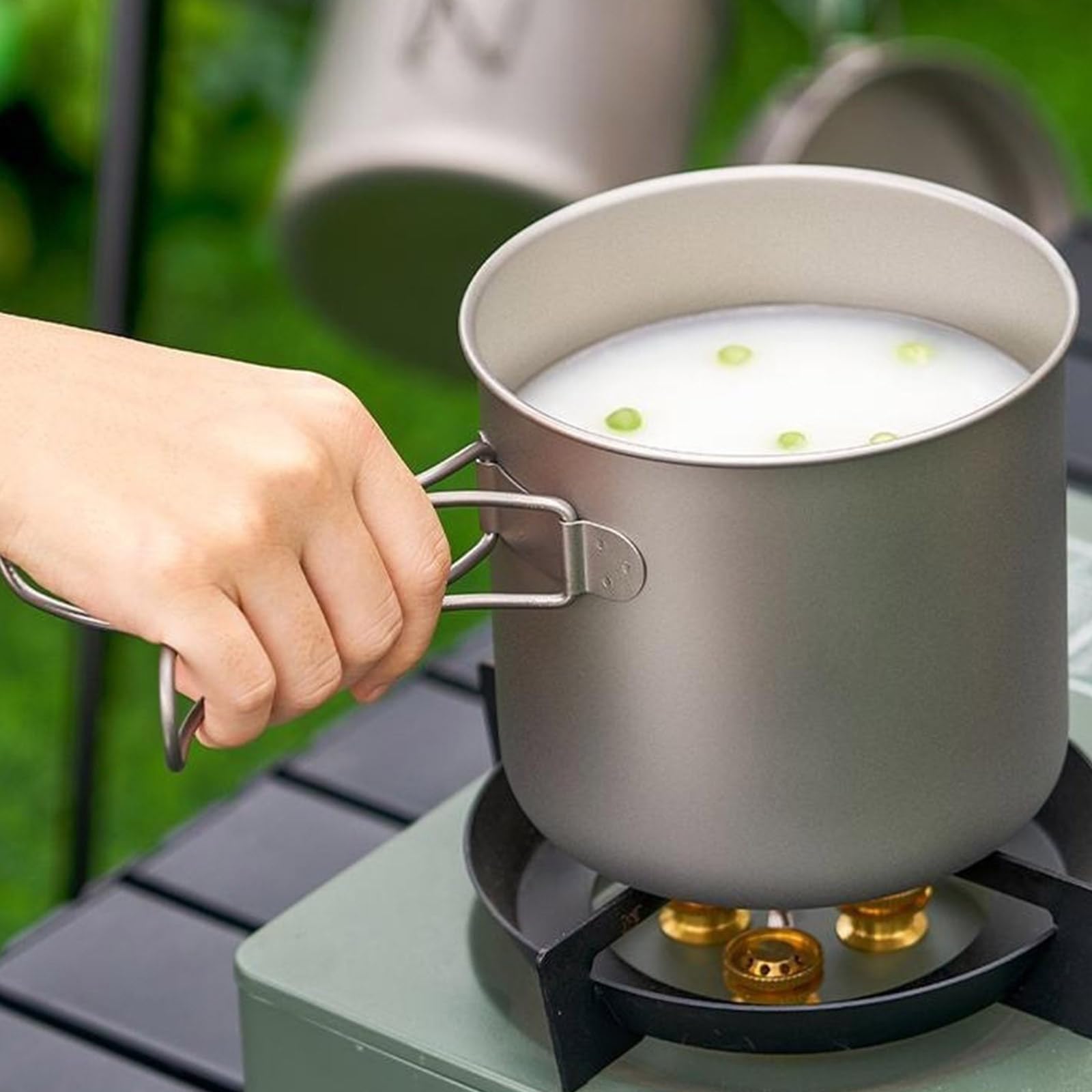 Casseroles de camping en métal avec poignée pliable et portable