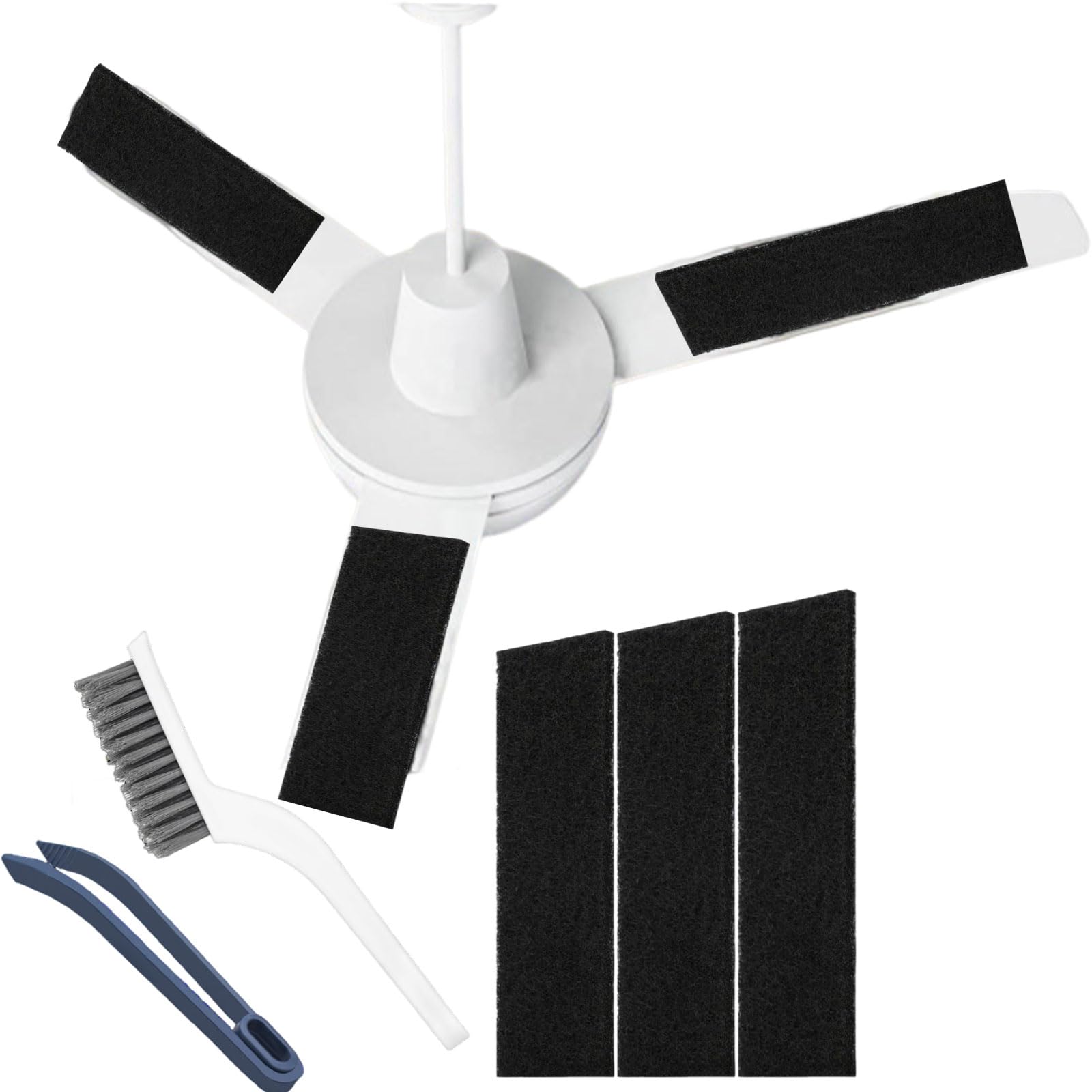 Ceiling fan filter blades, active coconut shell carbon filter to eliminate odors, dust and pollutants are easy to install, keeping fresh air in home, kitchens, and offices,3 pcs+cleaning brushes