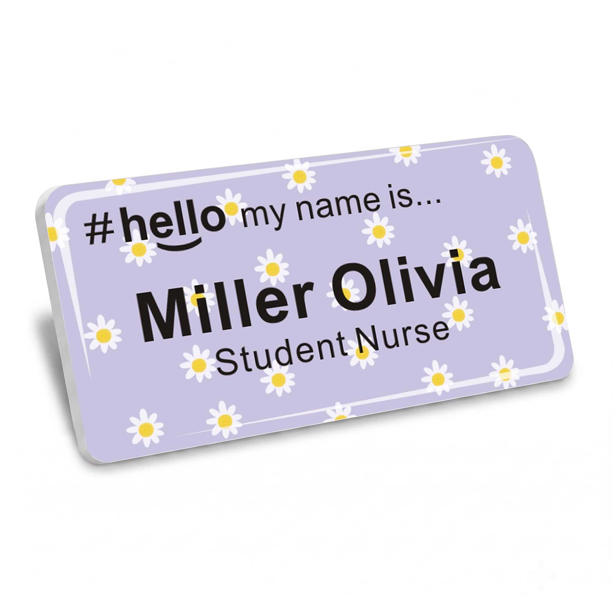 EDSG Personalised Name Badges, Name Badges with Pin or Magnet, 1.5 x 3in Floral Name Tag, Hello My Name is Badge, Name Tag for Doctor, Student, Nurse, Business, Employee, Librarians (Design 2)