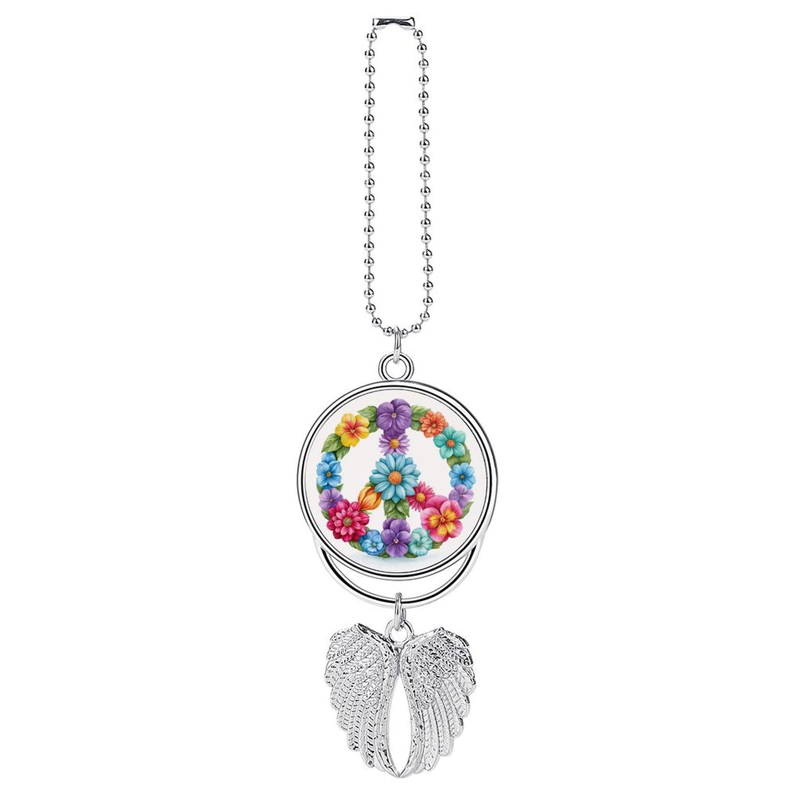 Watercolor The Peace Symbol Colorful Flowers Car Hanging Pendant Car Interior Decoration Rearview Mirror Charms Ornaments