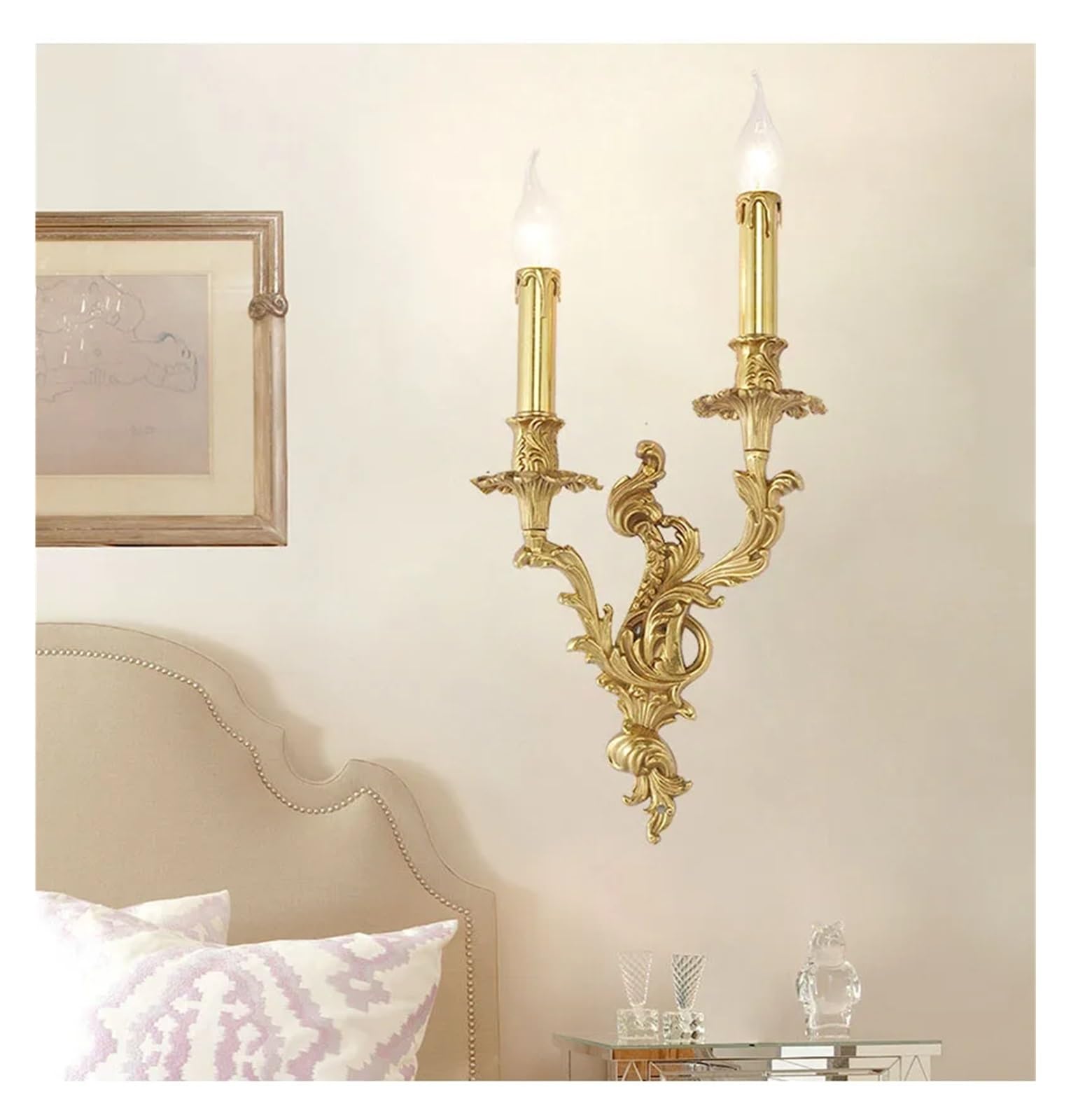 ZTCHSENZT Luxury French Retro Copper Candle Wall Lamp Living Room Dining Room Bedroom Bedside Light Aisle Atmospheric Villa Lighting,2 colors changeable-2 bulbs