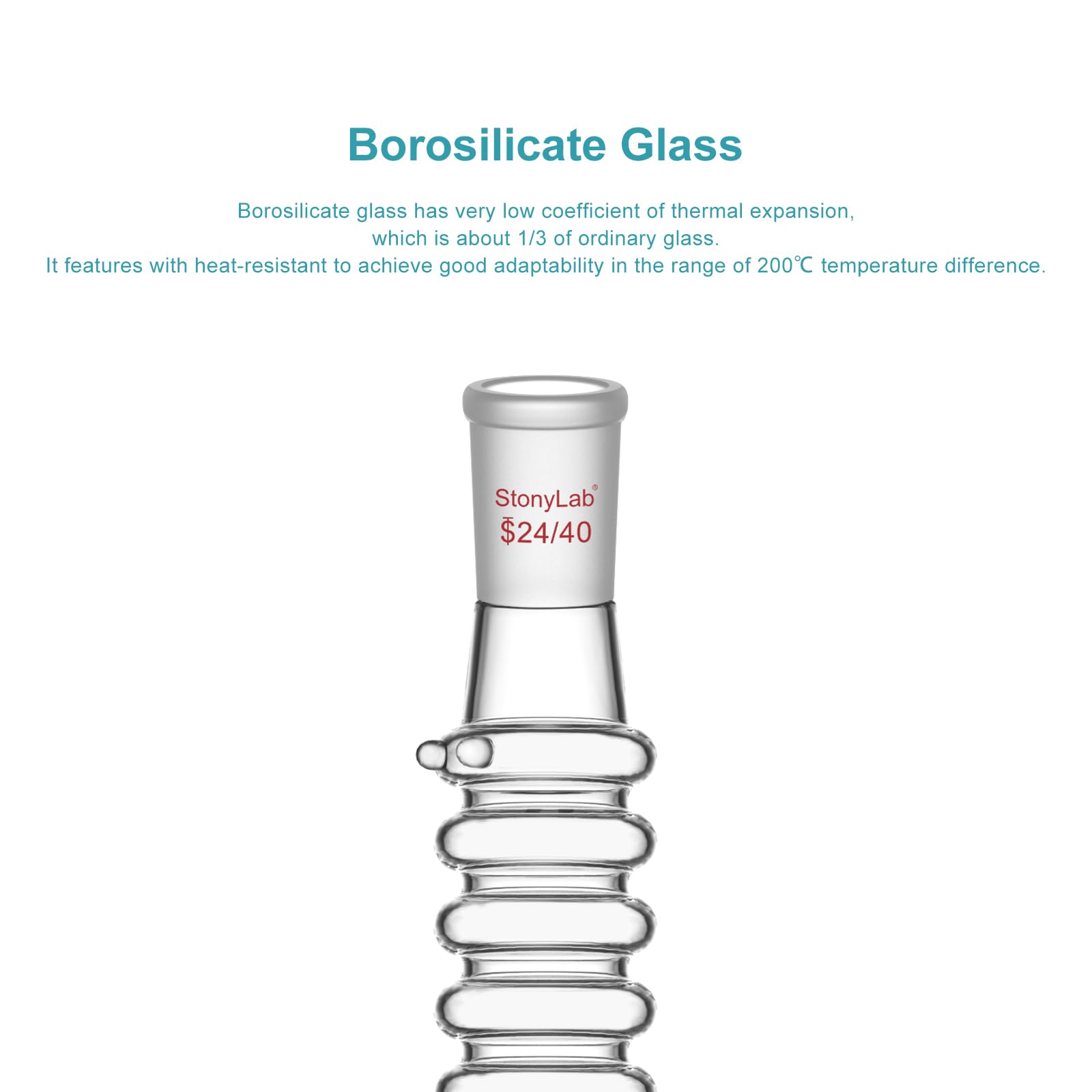 stonylab Condensador de Aire Sin Agua, Longitud Efectiva 200 mm, Condensador de Reflujo de Vidrio Borosilicato con Junta Estándar 24/40, Diám. Máx. 42 mm, para Experimentos de Destilación