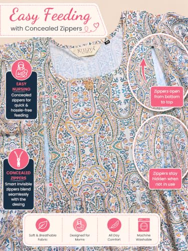 Image of RITIJYA Feeding Kurta for Women with Zip | Maternity Kurti for Nursing Mothers | Concealed Zipper, Extra Pleats Pre to Post Pregnancy | Quick-Dry Comfort Fabric | S-4XL