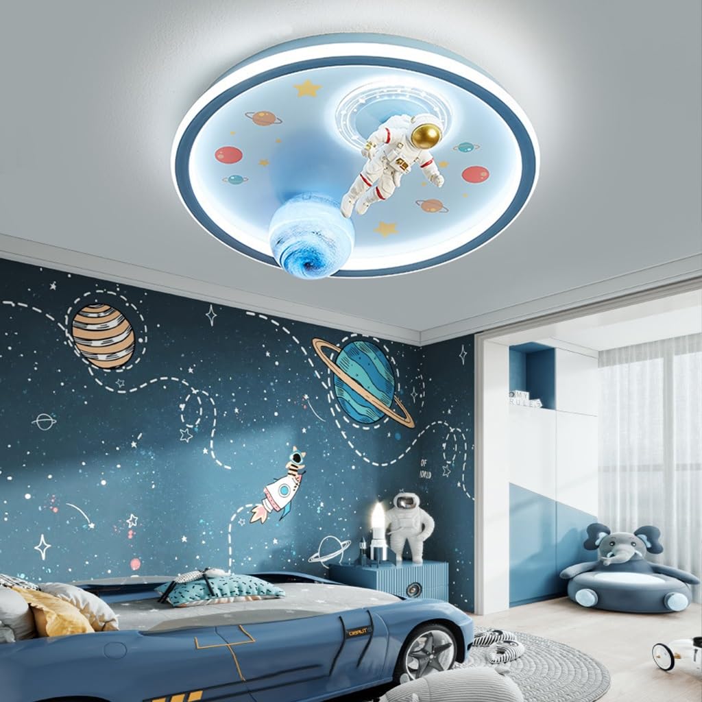 Deckenlampe Innen Cartoon Restaurantlampe LED Dimmbare Deckenleuchte Kinderzimmerlampe Glas Planet Design Lampenschirm Schlafzimmer 3000K-6500K Babyzimmer Wohnzimmer Deko Wandlampe (Color : Bl