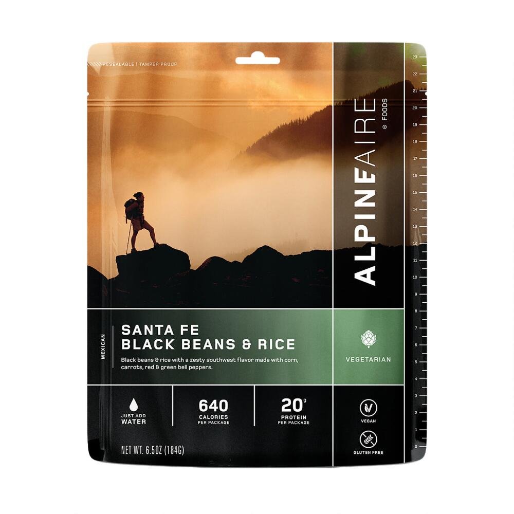 Alpine Santa Fe Black Beans & Rice Freeze-Dried/Dehydrated Entrée Meal Pouch, Just-add-Water, 2-Servings per Pouch, Gluten-Free, 10g of Protein per Serving