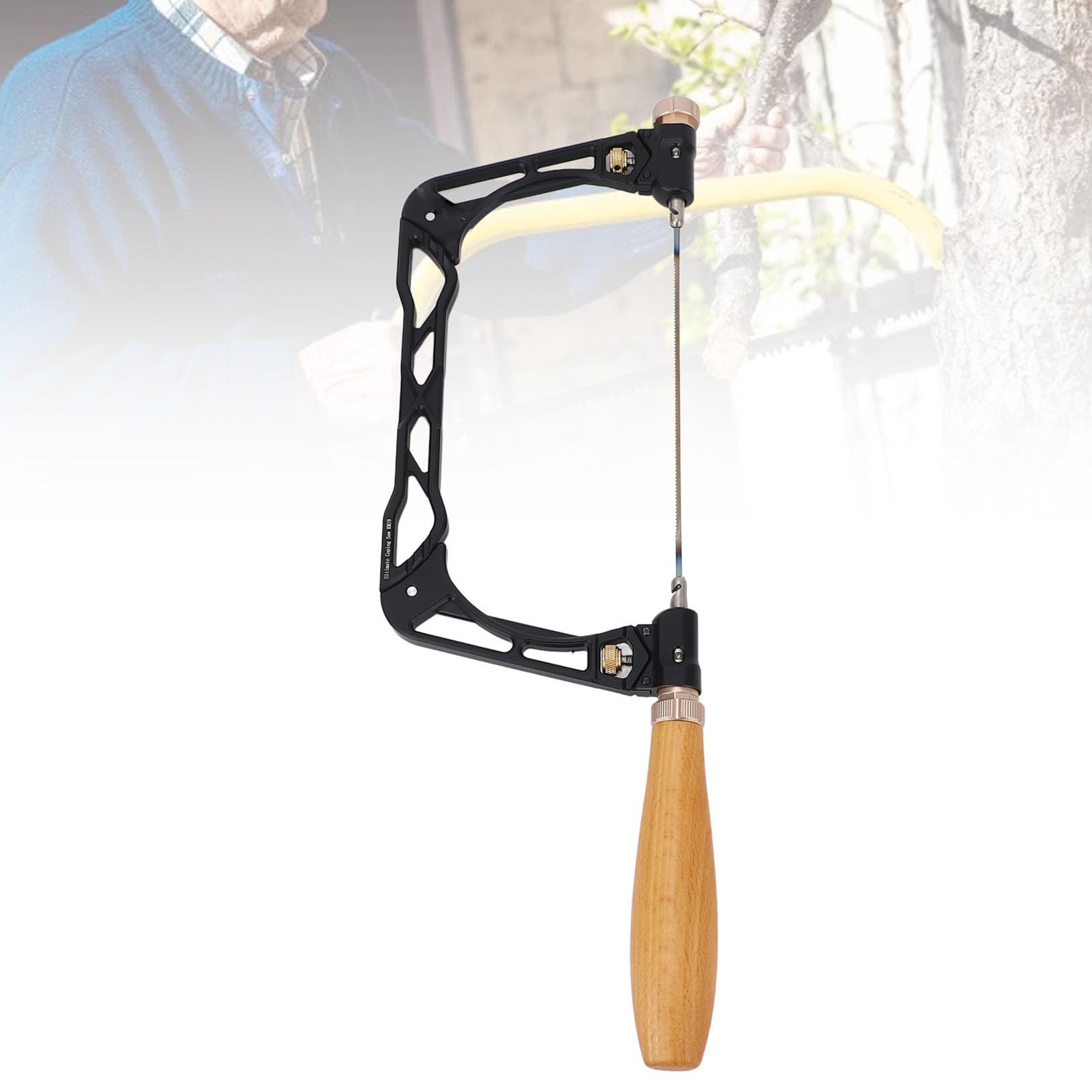 Eujgoov Sierra de Calar, Marco de Aluminio con Ergonómico de Madera y Hojas de 6 y 4 Pulgadas para Cortar Madera Vidrio, Ideal para Carpinteros Aficionados