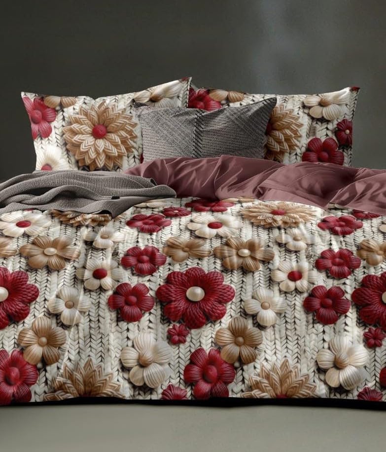 Image of Budget Plus 7D Cotton Feel Super Soft Fabric King Size bedsheet 7D Print Bedsheet for Double Bed with 2 Pillow Covers.