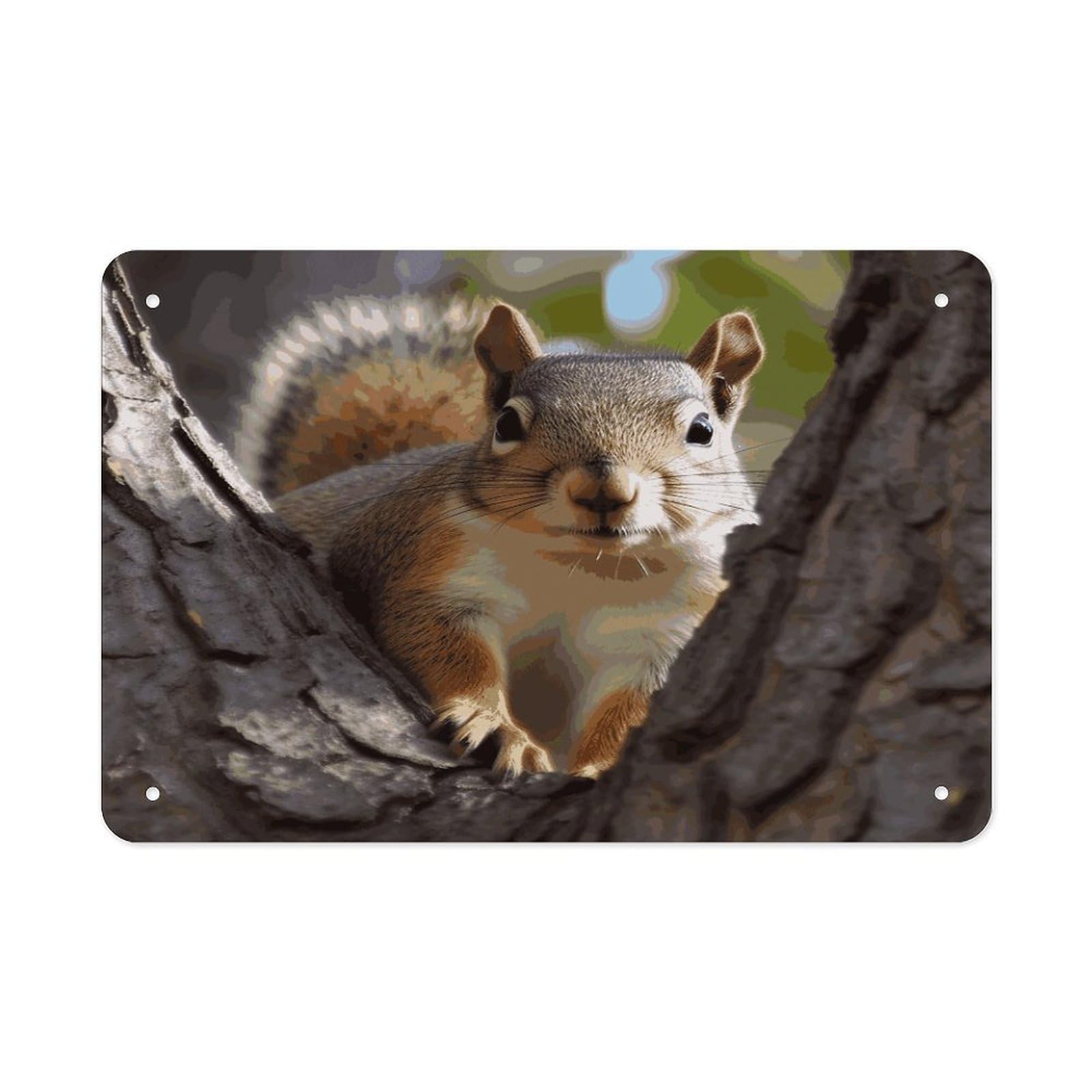 LDGSUPH Squirrel in The Tree Metal Tin Sign Wall Art Prints Folded Edge Iron Sheet Painting with Holes for Wall Prints Decorative Picture Metal Signboard Decor Painting Wall Decor