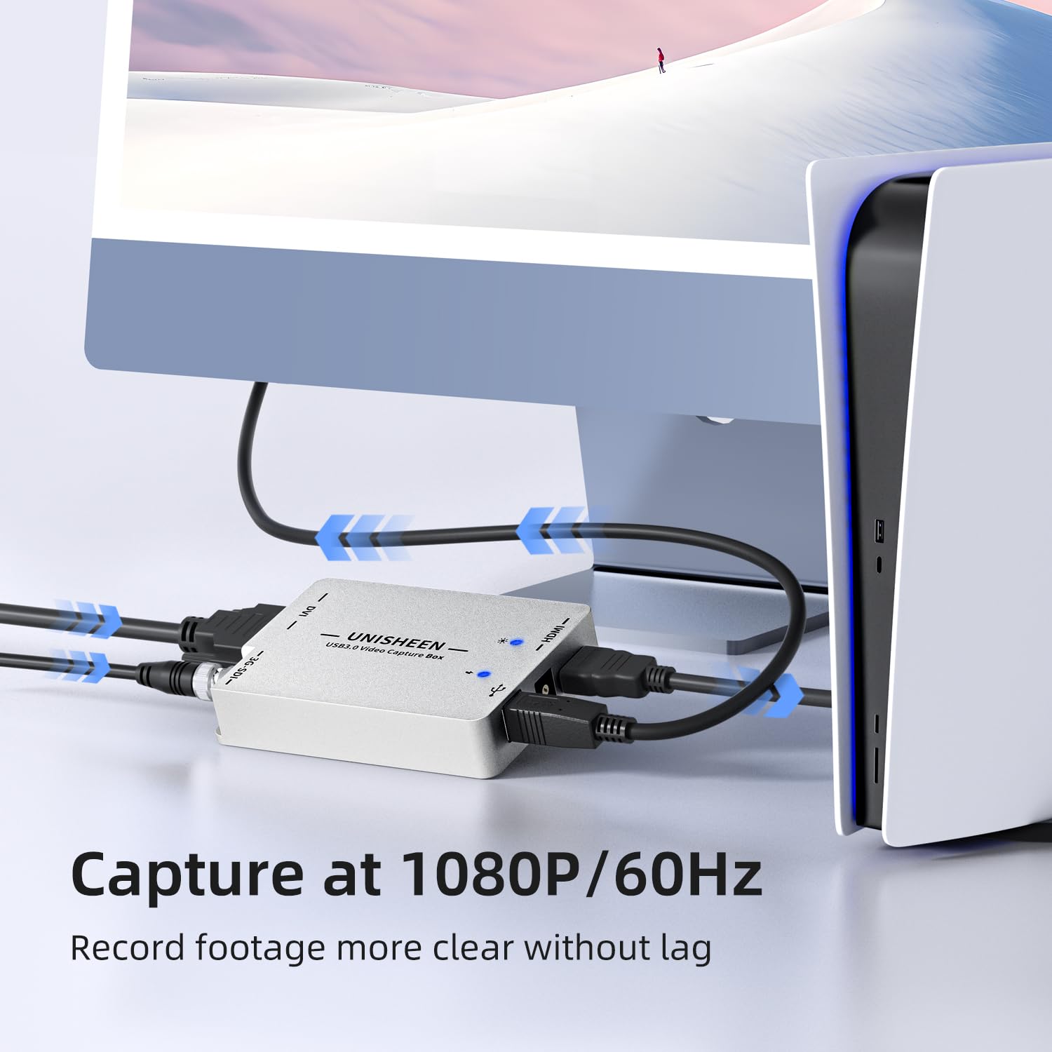 Tarjeta de captura de vídeo USB 3.0 SDI HDMI DVI para Windows, Linux, OS X (Mac) HD Loop Thru Game Dongle Grabber Dispositivo 1080P 60 fps UVC Free Driver Box, color plateado