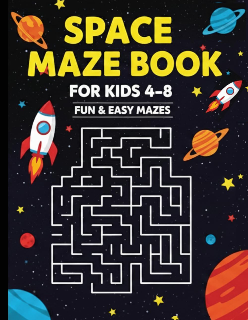 space maze book: for kids age 4-8,100 Different Mazes, Activity Book, fun, easy and medium mazes, challenging mazes