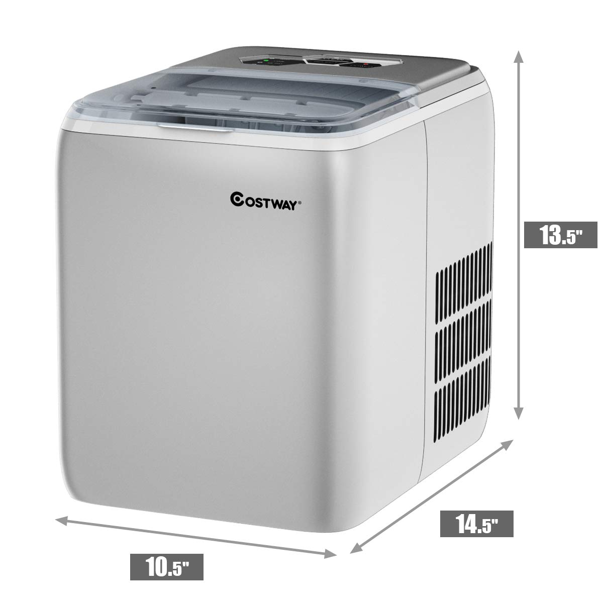 COSTWAY Ice Maker Countertop With Self-Clean Function, Make 44 Lbs Ice In 24 Hours, Ice Cubes Ready In 8.5 Mins, Ideal For Bar Home And Office, Portable Ice Machine With Ice Scoop And Basket, Sliver on Fridge.com - View 6