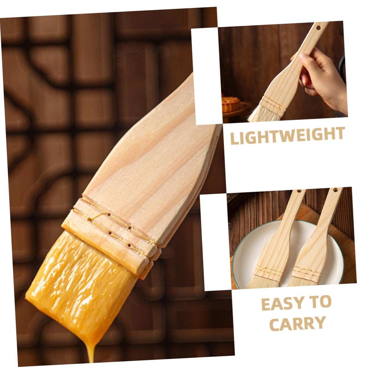 VINTORKY 2pcs Wool Basting Brush for Cooking and Baking Pastry Oil Brush for Barbecue Grilling and Roasting for Sauces and Egg Wash Application