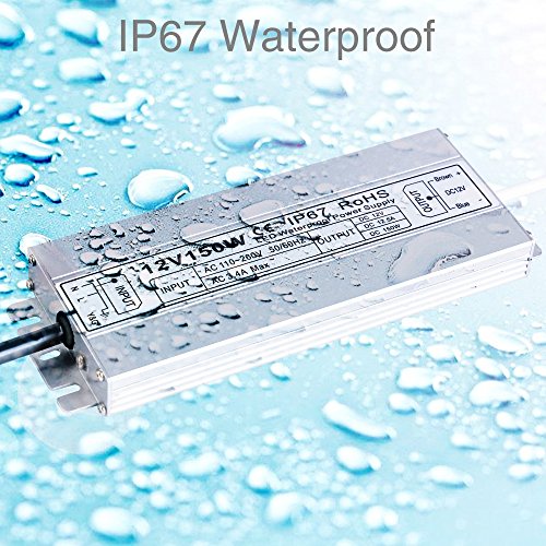 Image of LED Driver 150W 12V DC Low Voltage Transformer,Waterproof IP67 LED Power Supply, Adapter 100V-260V AC Ultra Thin Converter for Any Indoor Outdoor 12V LED Lights
