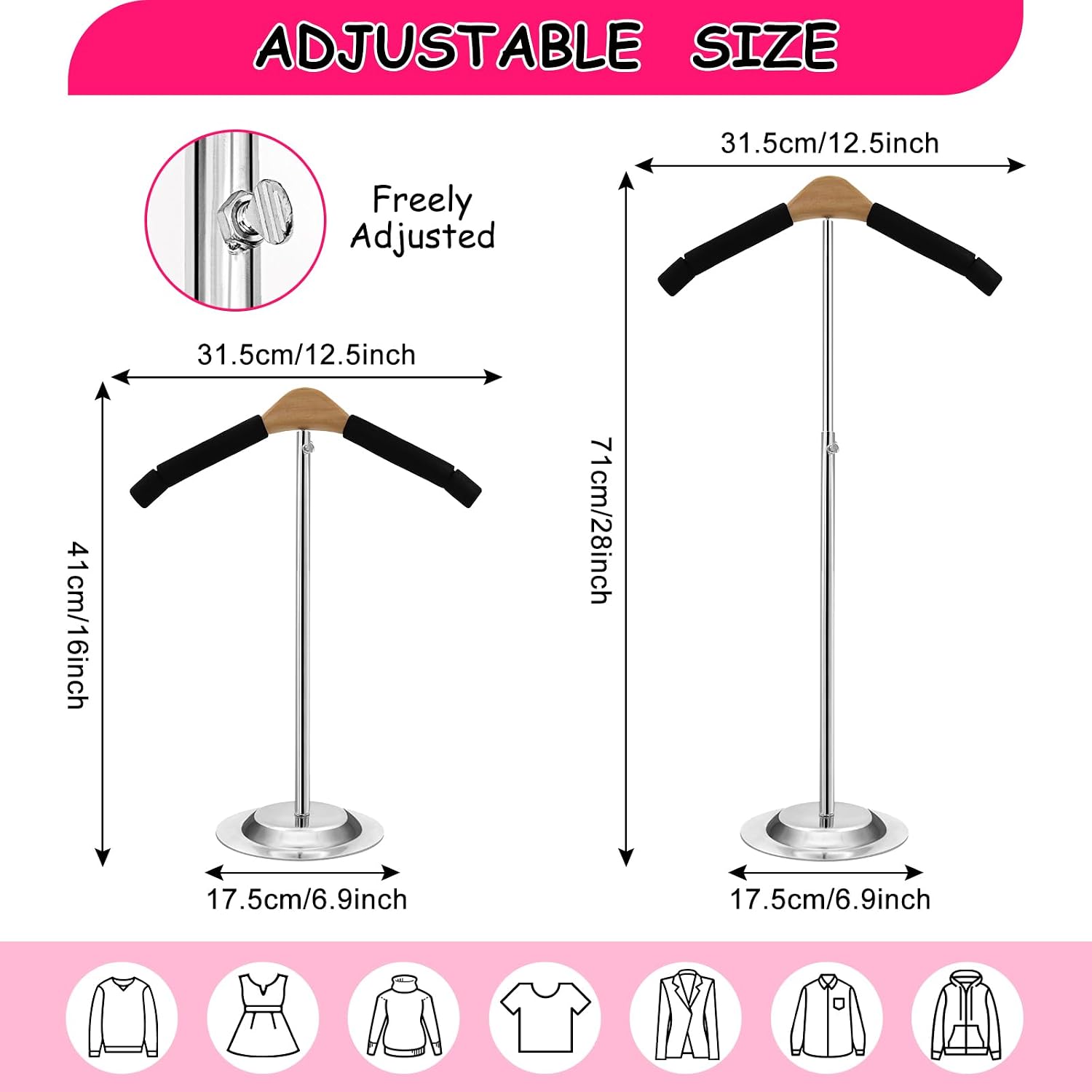 Child T Shirt Display Clothing Racks for Hanging Clothes, Adjustable Clothes Rack Coat Display Rack Clothes Hanger Tshirt Display Stand for Vendors Retailer, Height 16-27.9 Inch