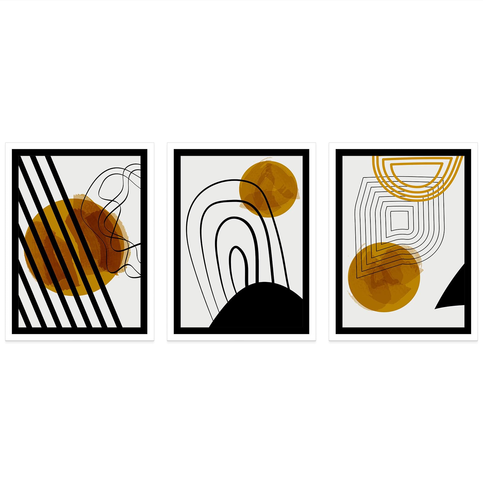 Lumalea - Zestaw 3 plakatów/plakatów z geometrycznym abstrakcyjnym wzorem - czarno-białe obramowanie - 3 plakaty - 60 x 80 cm