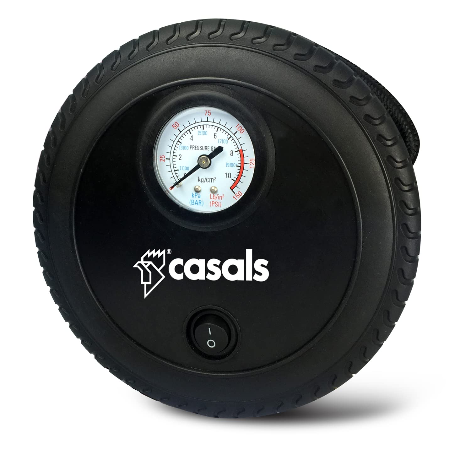 CASALS - Mini compresor de aire portátil de 12V y 260 psi | Bomba de aire portátil eléctrica de 40cm con manómetro | Hinchador eléctrico con cable de mechero de 3m | Accesorios para coche