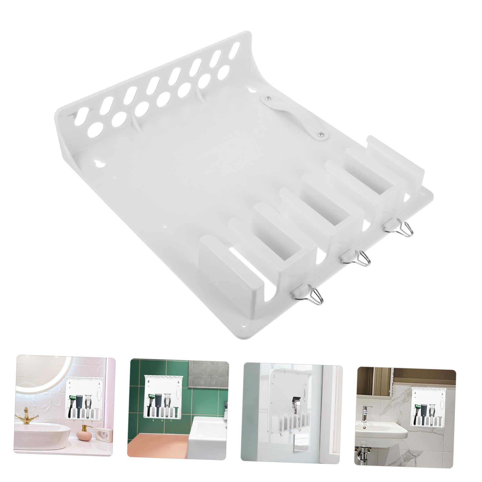 SOLUSTRE Soporte de Cortapelos Montado Pared Organizador de Herramientas de Peluquería para Cortadora Cepillos y Tijeras Rack de Almacenamiento para Salón
