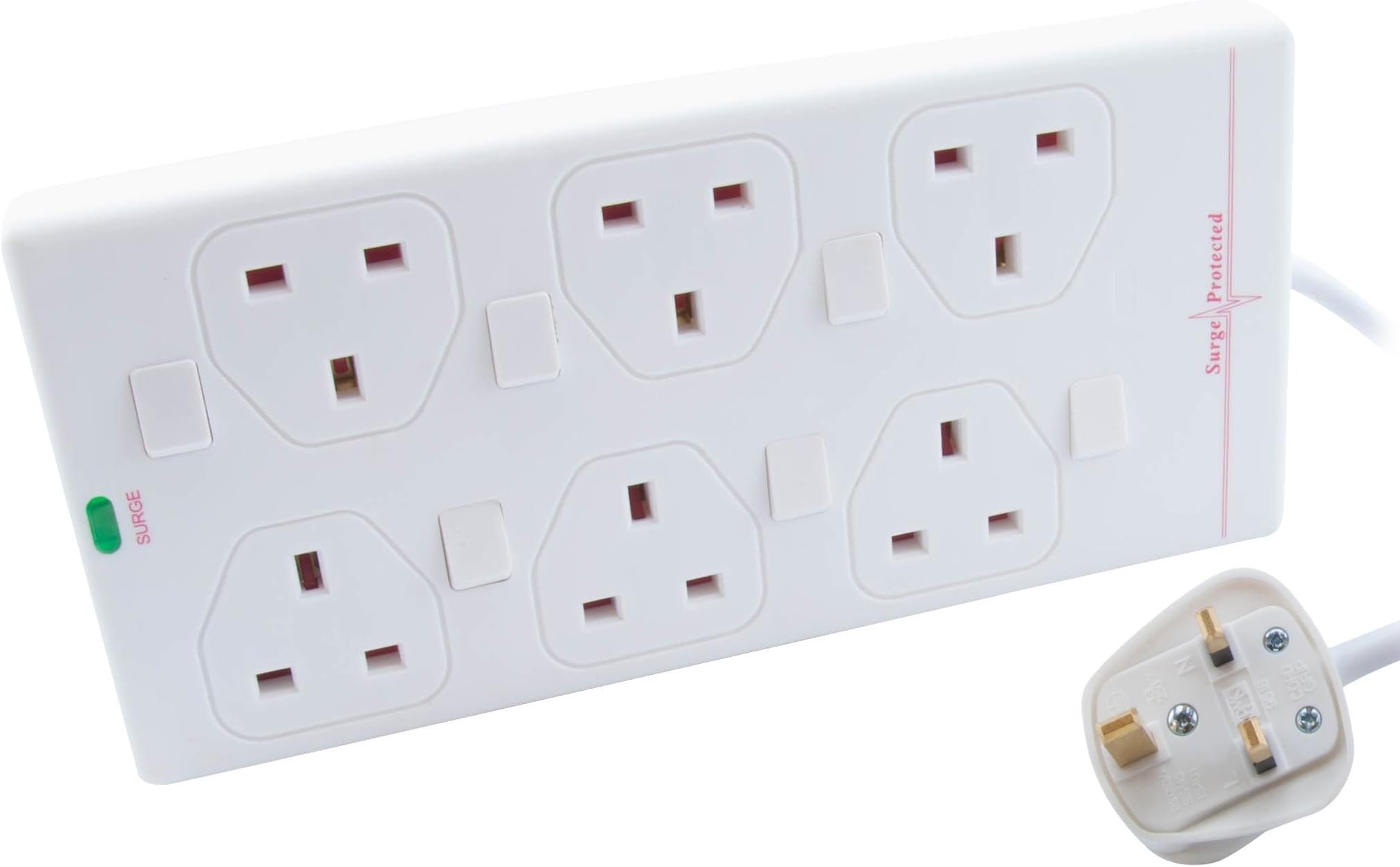 Pro Elec 2816NS(1N) 5 m 5 m 6 Way Individually Switched Surge Protected Extension Lead, White