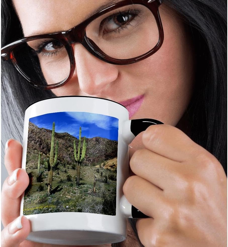 Miniatura 2 de 3dRose USA, Arizona, Ajo, Saguaro cacti - US03 PHA0020 - Peter Hawkins 11oz Two-Tone Black Mug