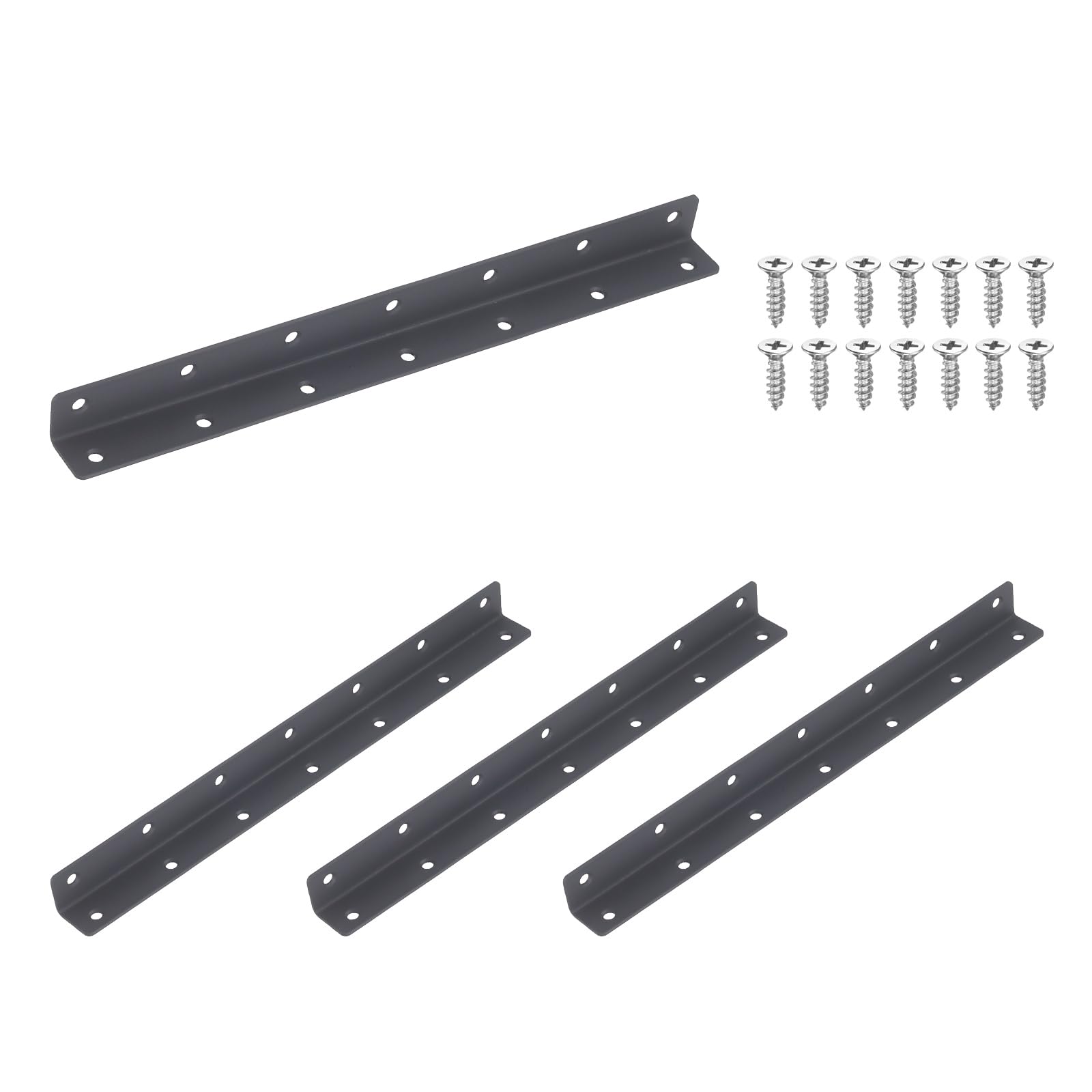 sourcing map 4Pcs Angle Brackets for Wood, Stainless Steel Corner Brackets with Screws, L-Shape Corner Brace for Fixing Repairing Jointing Furniture Shelves Cabinets (325x25x25mm, Grey)