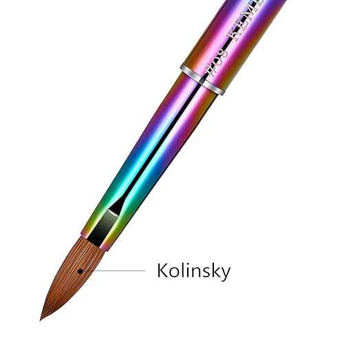 Miniatura 3 de 1 bolígrafo de uñas acrílico con mango de cristal arco iris, pincel de uñas 100% Kolinsky para arte de uñas, manicura, polvo y pedicura con tapa #2,