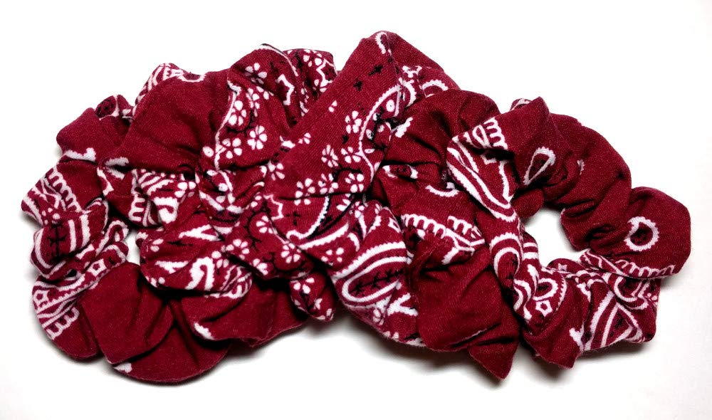 Bandana Scrunchies, set of 6, Multi Assorted Colors or Solid Color Set, choose from Red, Maroon, Navy, White, Black, Carolina Blue Hair elastics ties