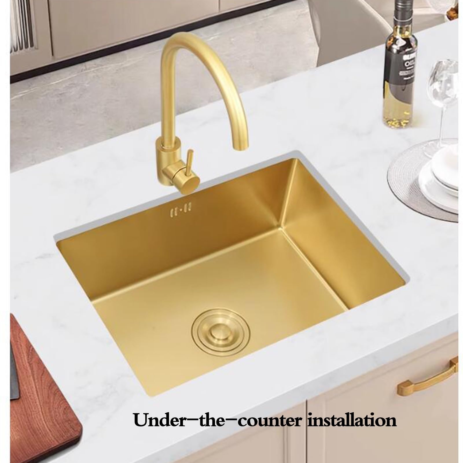 Lavello da Cucina Nano Water Bar in Acciaio Inossidabile Dorato Lavello sottopiano Lavello a Vasca Singola Facile da Pulire Piscina per Lavaggio Verdure per Piccoli Appartamenti con lavelli per
