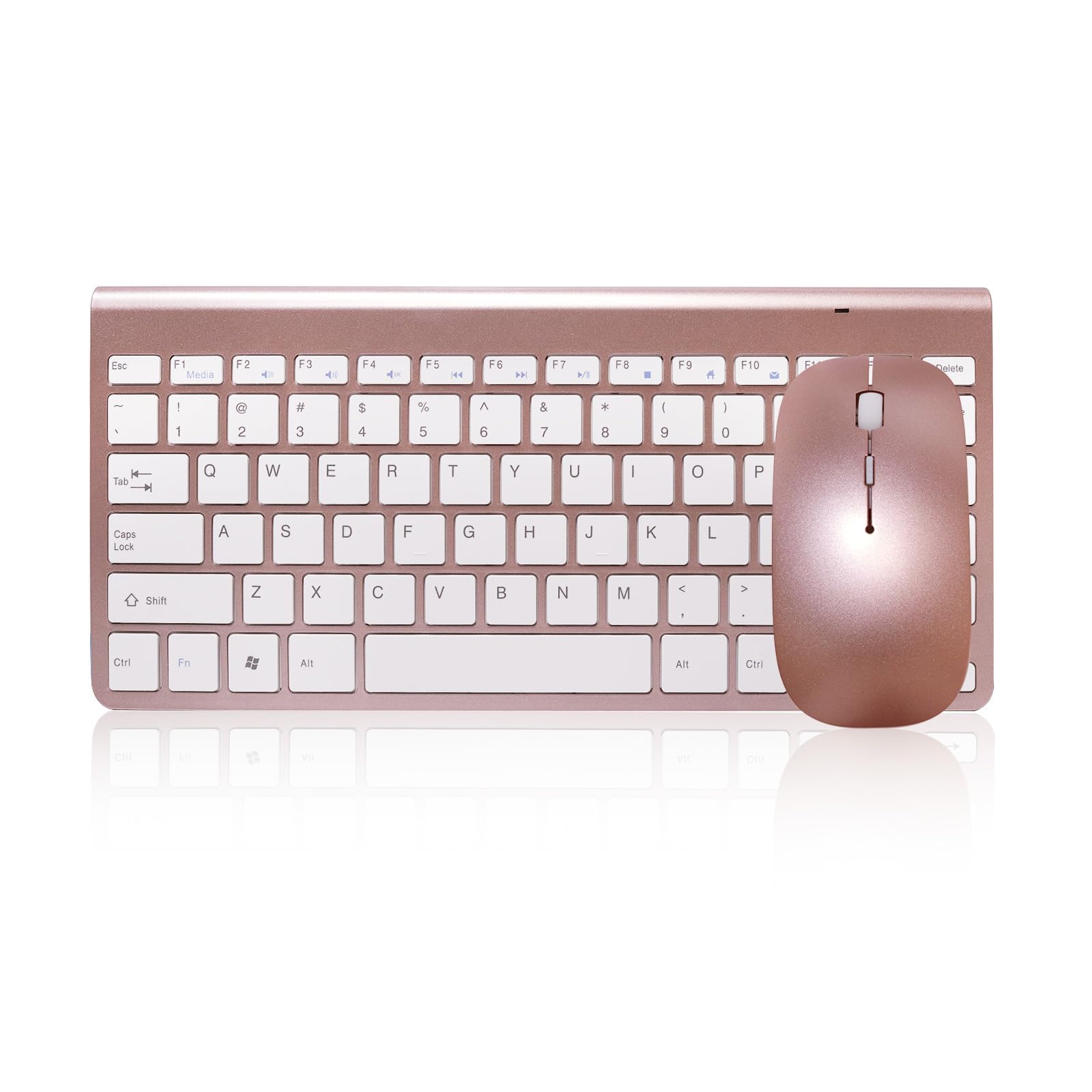 ZTZ2.4G Mini USB Keyboard with Silent Mouse Combo for Laptop/Desktop/Table and PC, Ultra Slim Portable Mute Wireless Keyboard and Mouse Combo (USB Receiver in Keyboard) (Pink Gold)