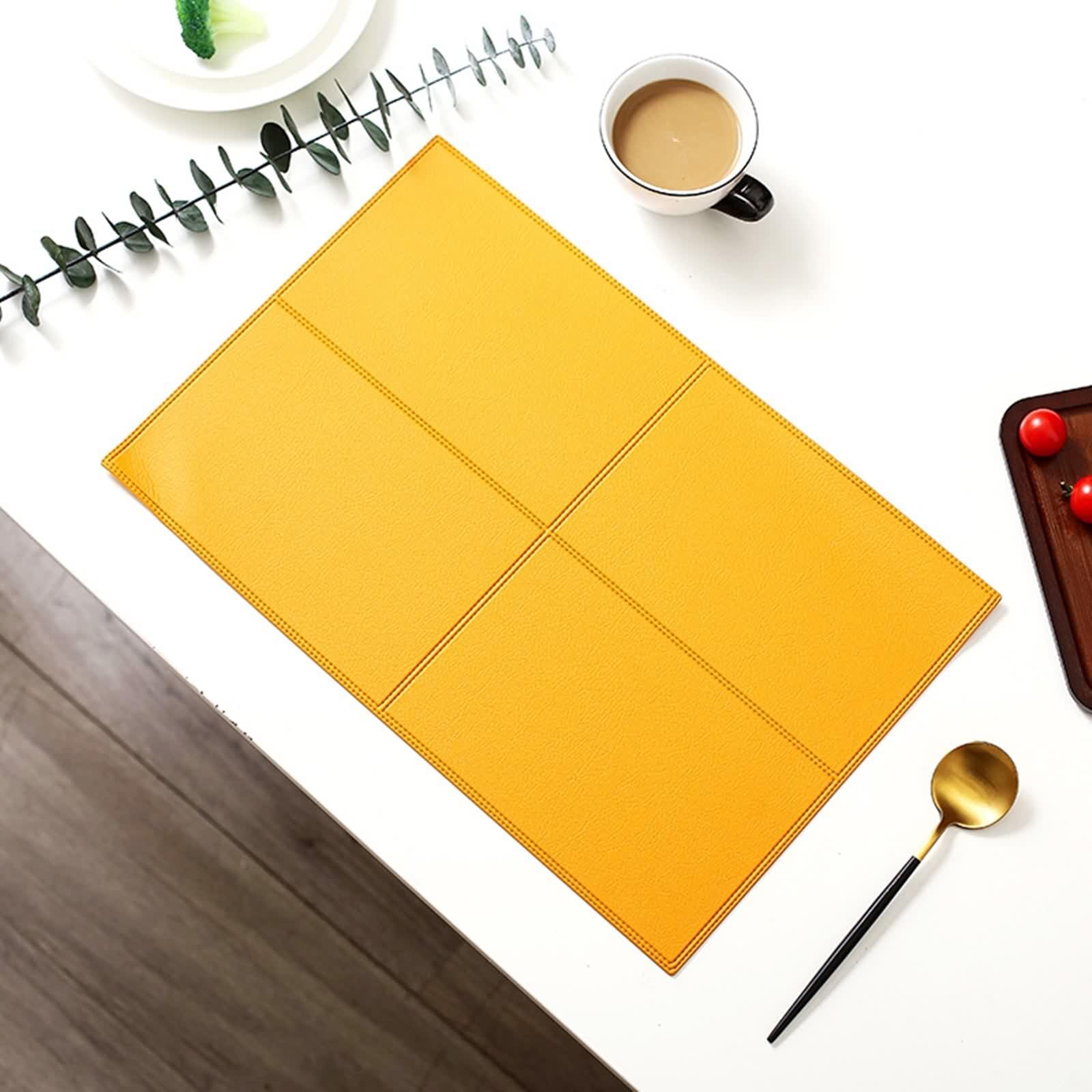Placemats for Dining Table, sous Assiette Moderne Jaune Orangé Lot de 6 Texture Rectangulaire de Couleur Unie Cuir Dessous de Table 30x45cm