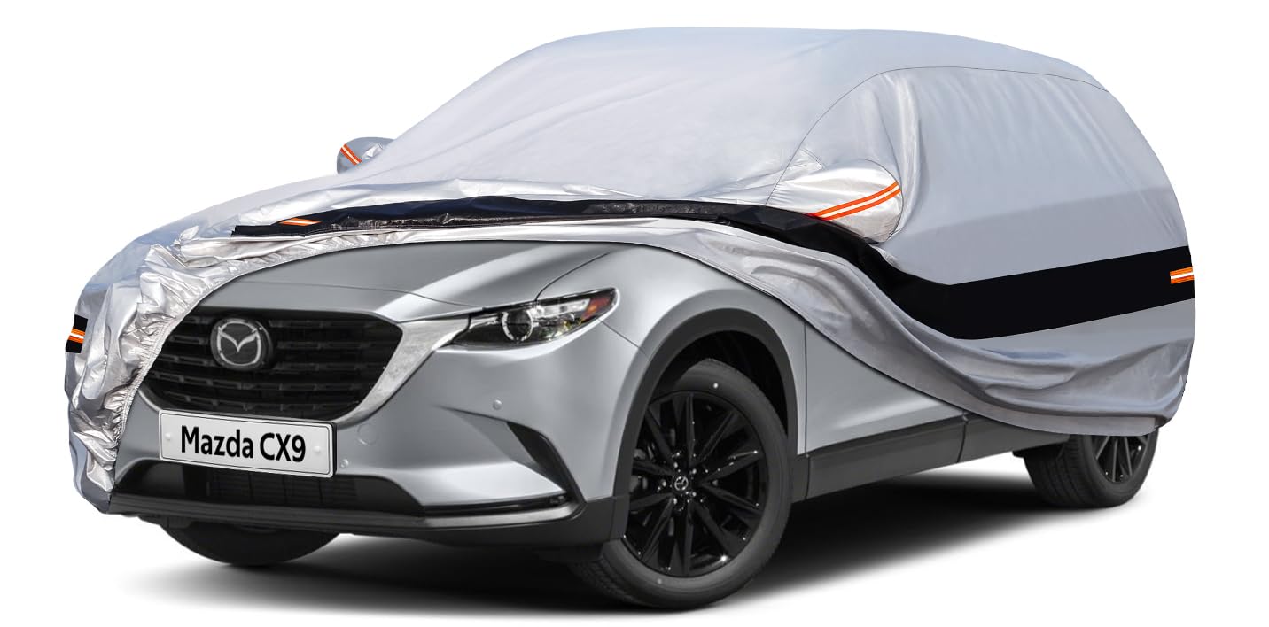 Holthly 10 Layers SUV Car Cover Custom Fit for Mazda CX-9/CX-90/CX 9/CX 90 (2007-2025) Waterproof All Weather for Automobiles, Outdoor Full Cover Rain Sun UV Protection.Silver