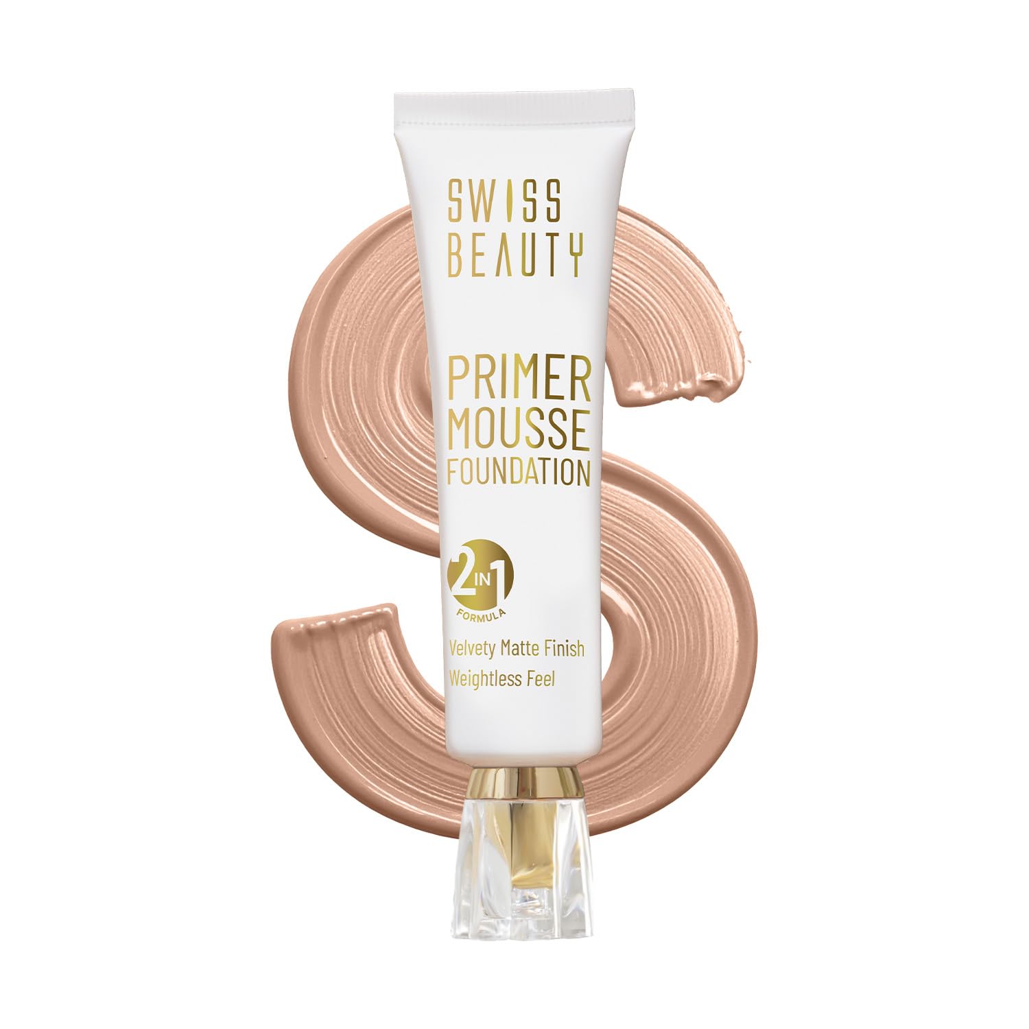 SWISS BEAUTY Primer Mousse Foundation Weightless Smooth & Velvet Touch, Face MakeUp, 40ml (Medium-Beige)