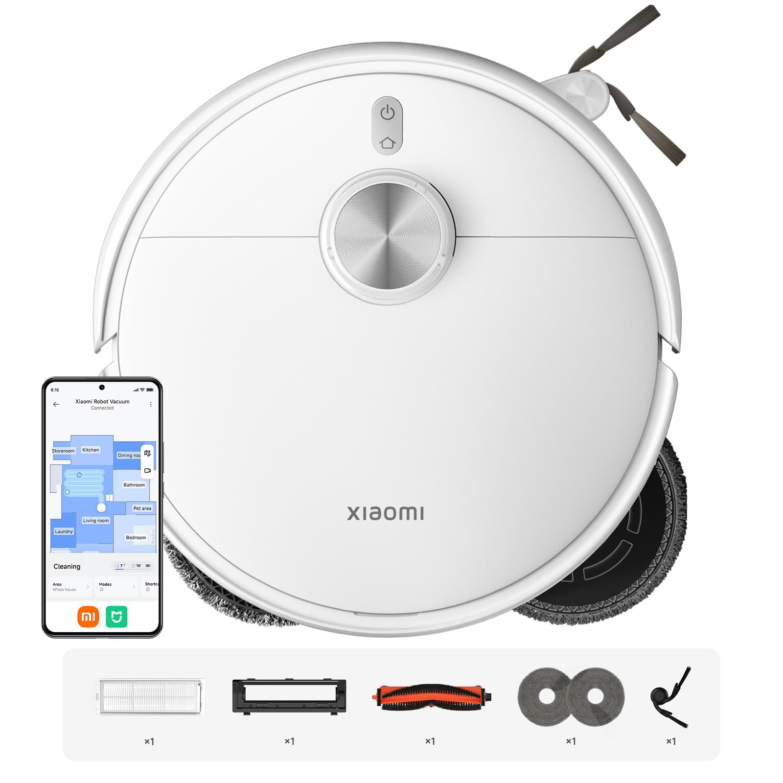 XIAOMI S40 Pro Robot Vacuum Cleaner - Brazos Extensibles Dobles para una Limpieza precisa, Potente succión de 15.000 Pa, cepillos antienredos, mopa con elevación automática, Control por App y Voz