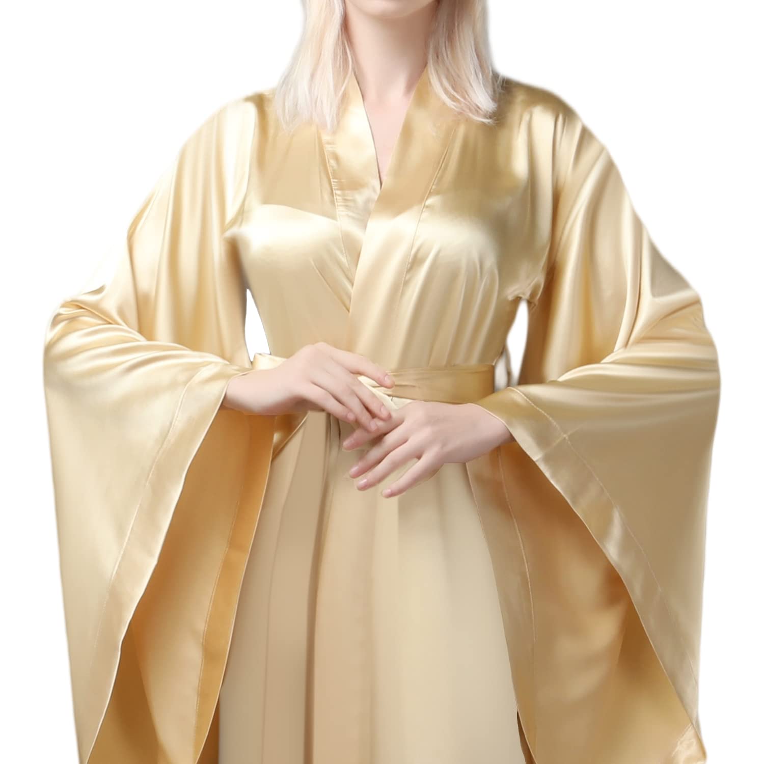 Damen Kimono Bademantel Lang Seide Bademantel Hochzeit Party Bademantel Satin Nachtwäsche Loungewear Plus Size