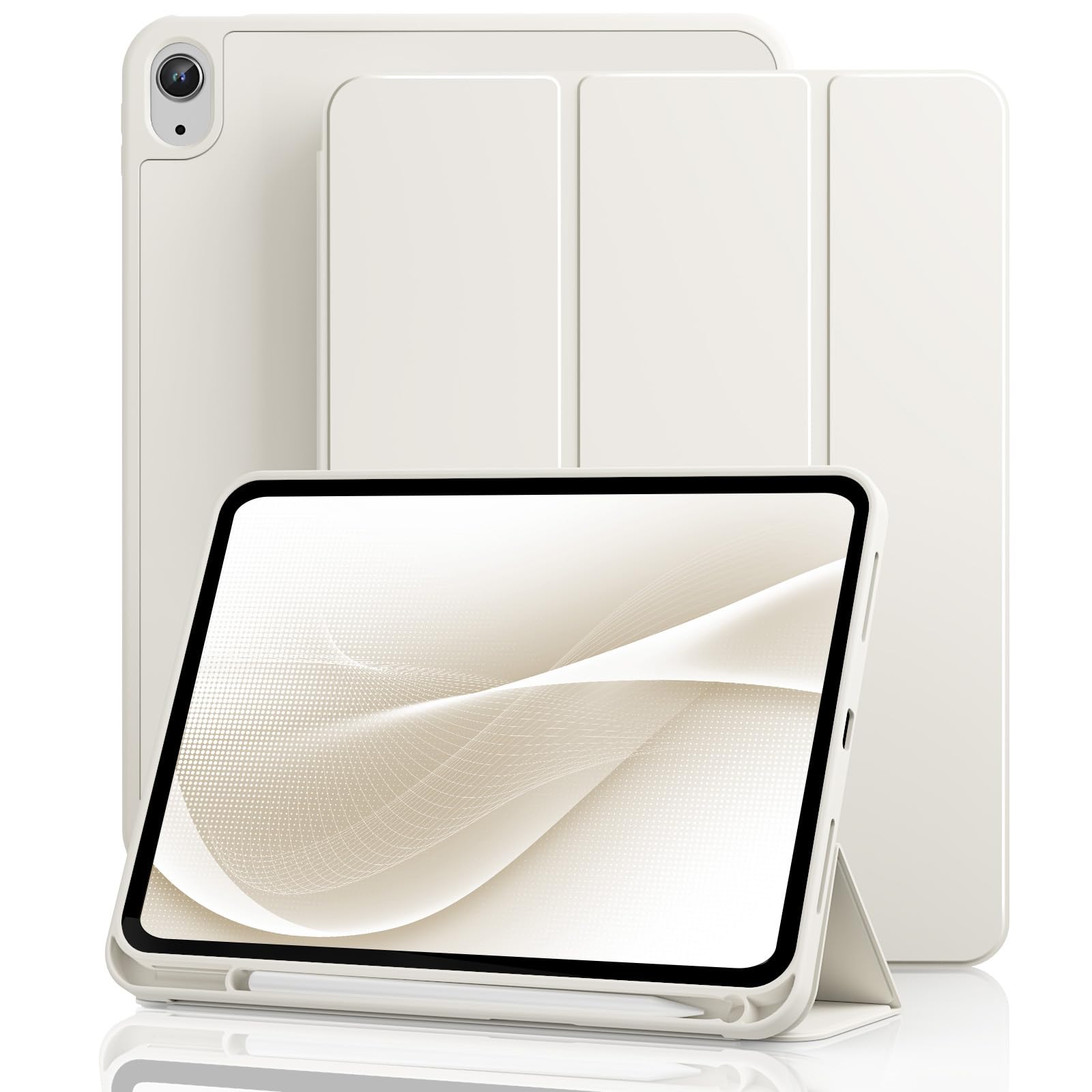GKABXY Hülle für iPad (A16) 11. Generation 11 Zoll 2025, iPad 10. Generation 10,9 Zoll 2022 mit Stifthalter, Auto Wake/Sleep, Unterstützt Touch ID, Slim Trifold Stand Protective Cover (Cremeweiß)