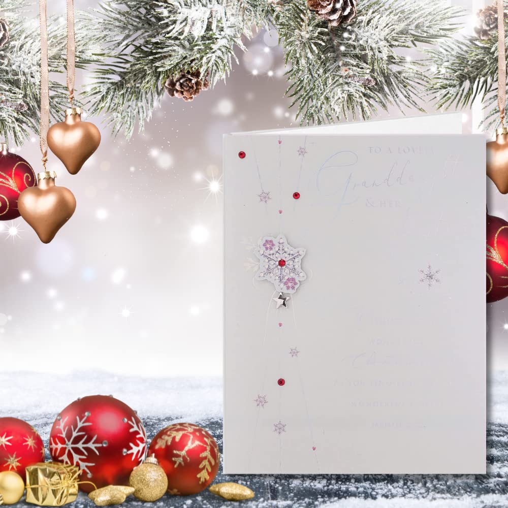 Clintons Weihnachtskarte Für Enkelin & Partner – Schneeflocken-Design Mit Persönlicher Botschaft