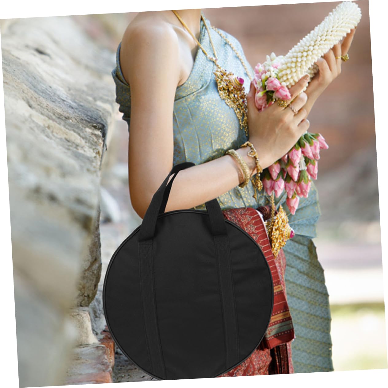 Toyvian Paquet de Rangement pour Gong et Cymbales 2pcs en Tissu Oxford Noir Étanche Poignée Portable pour Musiciens et Artistes Diamètre 40 Cm Épaisseur 8 Cm
