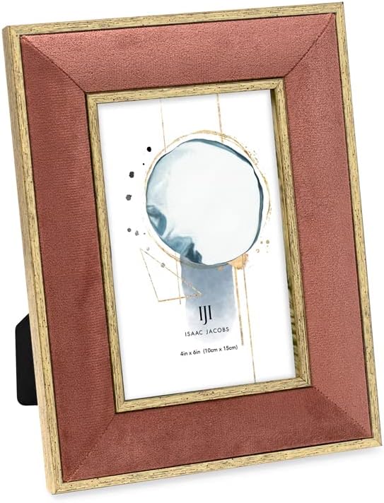 Isaac Jacobs Velvet Picture Frame with Metallic Gold Double Border, Photo Frame, Horizontal & Vertical, Made for Tabletop & Wall Display, for Home and Office (4x6, Terracotta)