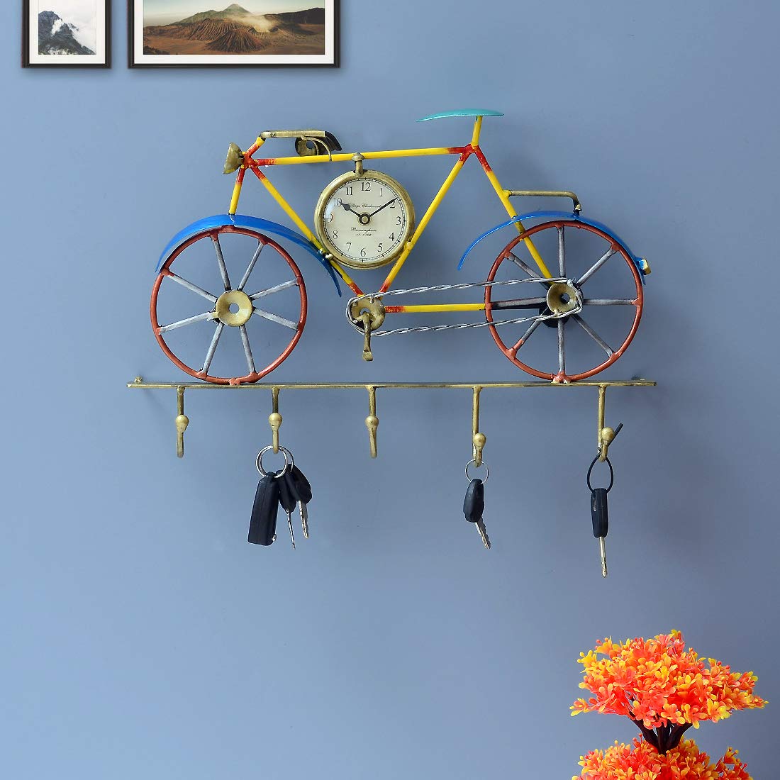 CRAFT TREE Iron Cycle Wall Clock for Living Room, Bedroom, Office, Kitchen, Home and Hall, Antique Latest Cycle Design Big Size Modern Wall Watch for Home Decor (Yellow)