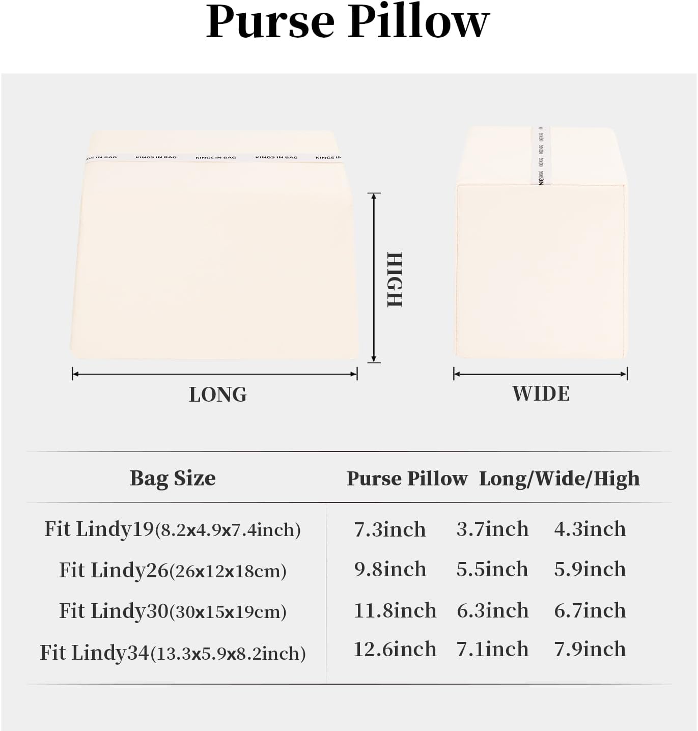 Lindy19 Purse Pillow Insert, Inner Sponge Compatible with Mini Lindy Bags, Luxury Bag Lightweight Shaper with Silky Satins for Women Bags, Soft Memory Foam Inner (Craie, Lindy19)