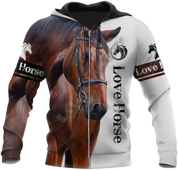 Animal Cheval 3D imprimé Sweat à Capuche décontracté à Capuche Unisexe