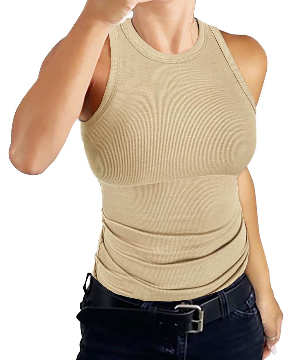 DUOEASE Top Damen Sommer 2025 Basic High Neck Tanktop Gerippt Slim Fit Einfarbig Top
