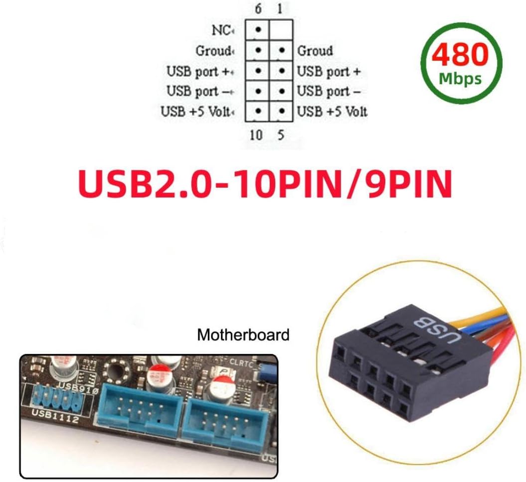 chenyang 2 Pack USB 2.0 Front Panel Header 9/10Pin Male/Female to 19/20Pin Male/Female Mainboard Header Gender Changer Connector Adapter