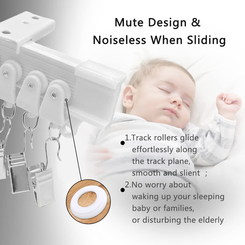 Curtain Glider Hooks, 24pcs Curtain Track Rollers with 24pcs Clips for Bendable Plastic Track, White, Track Gliders and Clips - Image 3