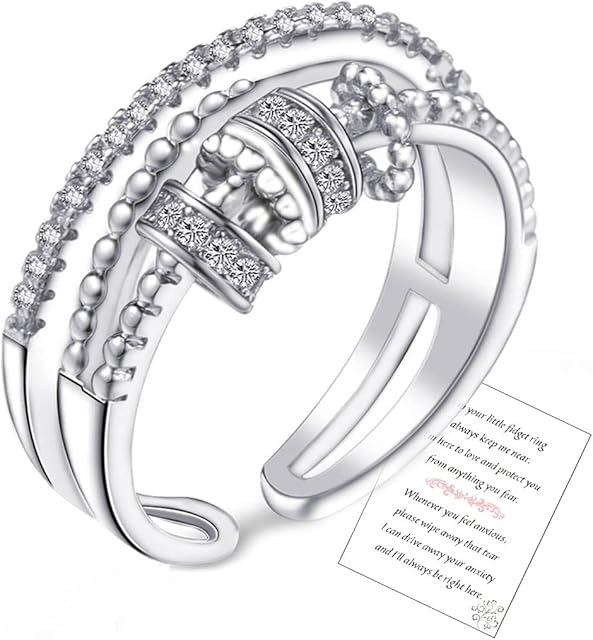 To My Daughter Sterling Silver Fidget Ring 925 Adjustable Anxiety Ring For Women Girls Fidget Spinner Rings Retro Anxiety Thumb Rings For Stress Relief With Inspirational Cards Jewellery Gifts
