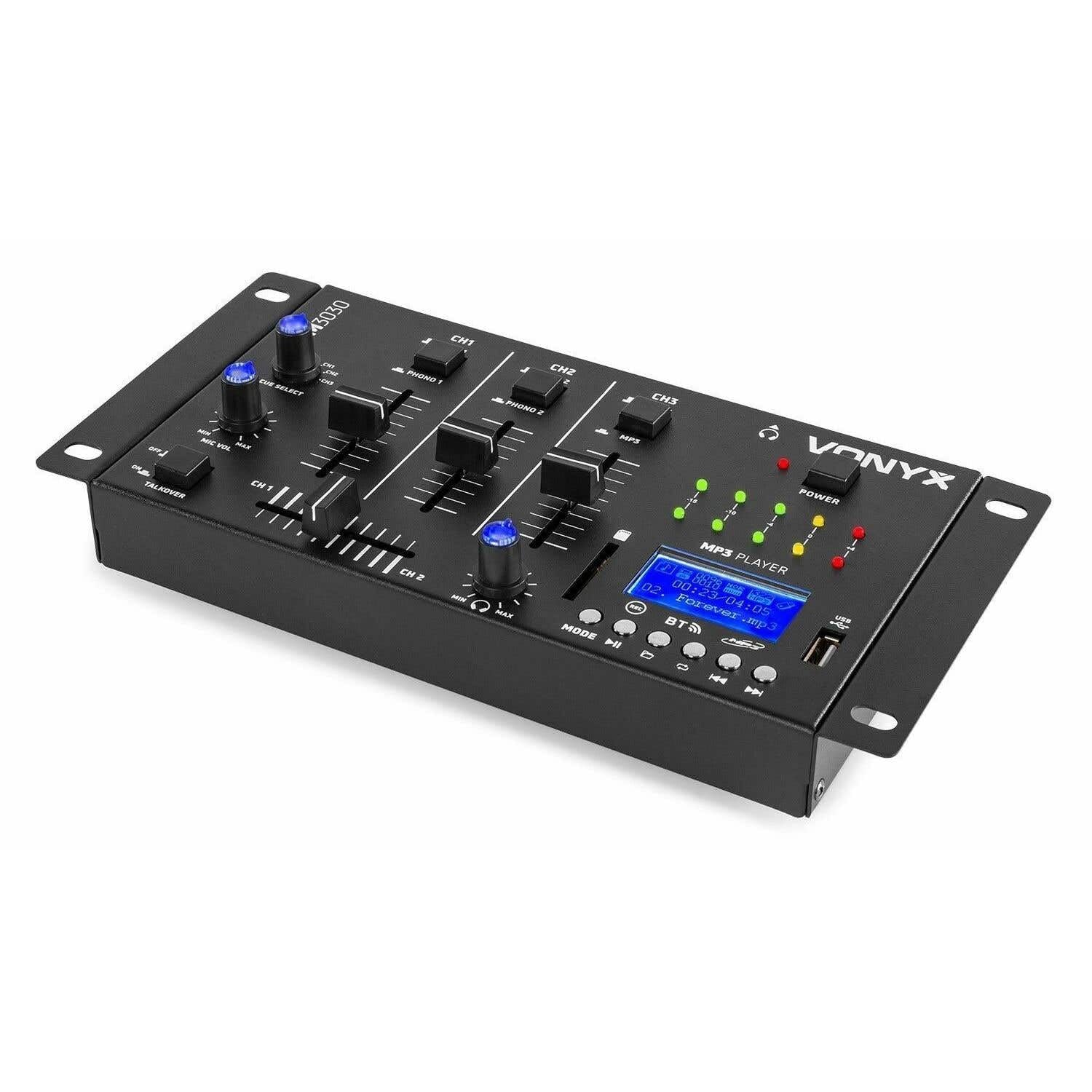 Vonyx STM3030 DJ Mischpult für PC, 4-Kanal DJ Controller, Audio Mixer, USB, SD, MP3 Player, Aufnahmefunktion, Bluetooth DJ Mixer mit Crossfader, 2x MIC-IN, Talkover, CUE, 3x Line-In